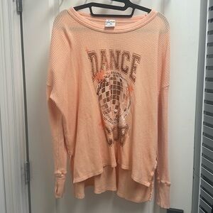 Offline by Aerie Waffle Knit Long Sleeve SZ Shirt “Dance Club” disco ball